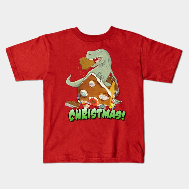 Christmas T-Rex Attack! Kids T-Shirt by Radical Rad